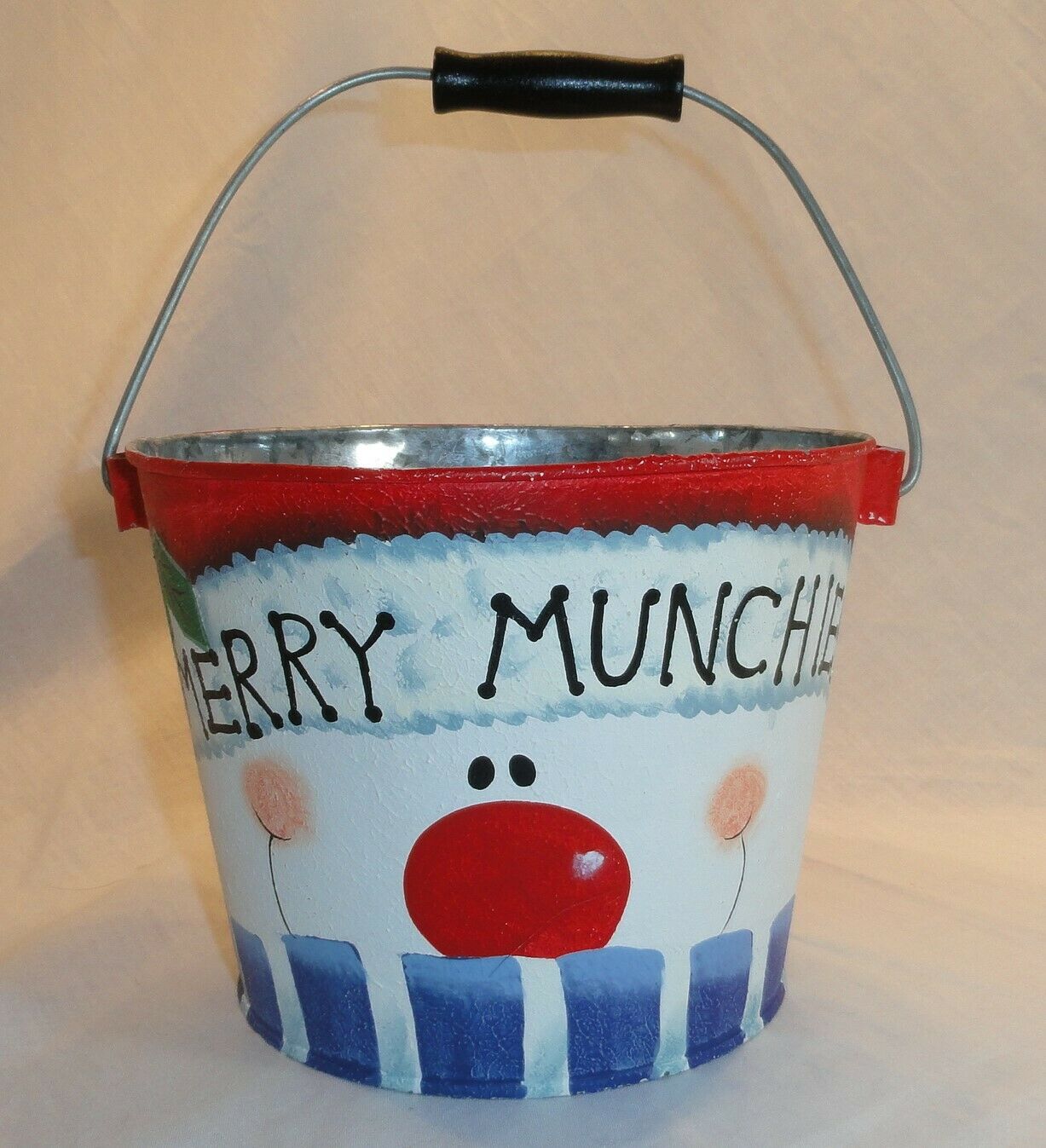 Merry Munchies Holiday Tin Pail Snowman Face Red Bucket Gift Basket Supplies